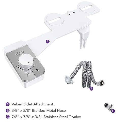 Veken Bidet Attachment for Toilet - Ultra-Slim Self Cleaning Fresh Cold Water Sprayer Bidets
