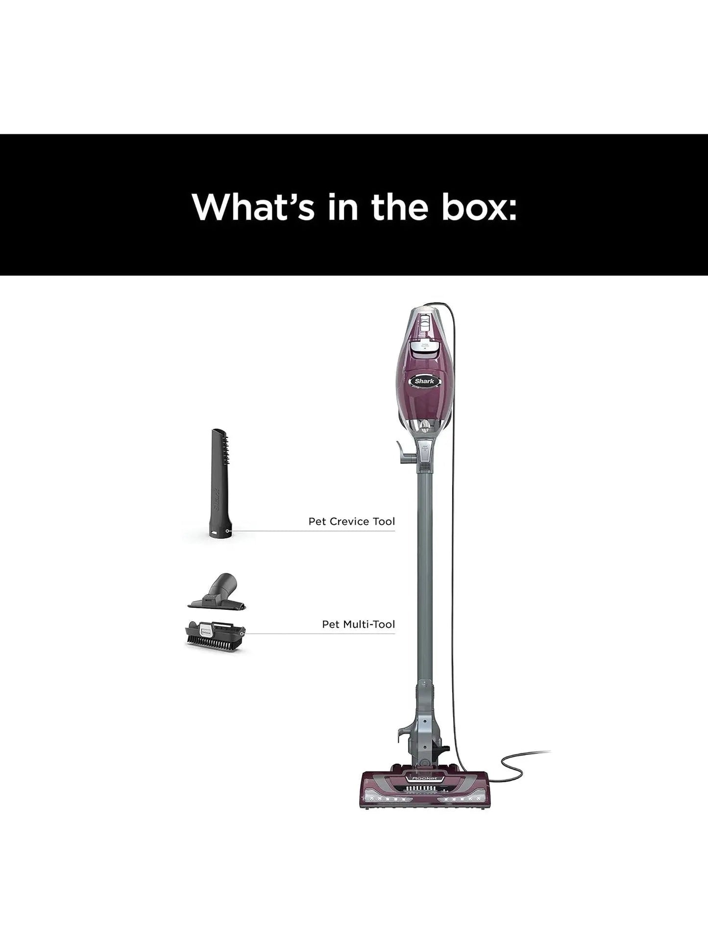 Shark HV322 Rocket Deluxe Pro Corded Stick Vacuum with LED Headlights, XL Dust Cup, Lightweight, Perfect for Pet Hair Pickup, Converts to a Hand Vacuum, with Pet Attachments, Bordeaux/Silver