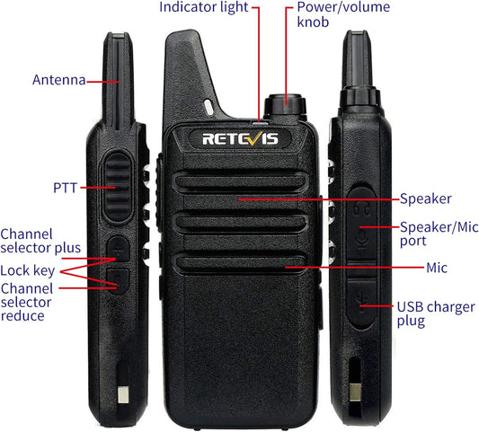 Talkies Mini, Rechargeable Two Way Radio Long Range, 2 Way Radio Small, Portable VOX, for Business Commercial Work School Church Restaurant (20 Pack,Black)