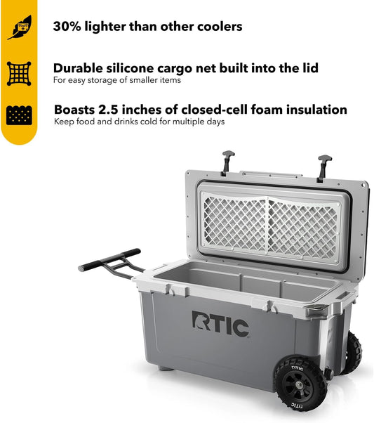 RTIC 72 QT Ultra-Light Wheeled Cooler, 30% Lighter, Portable