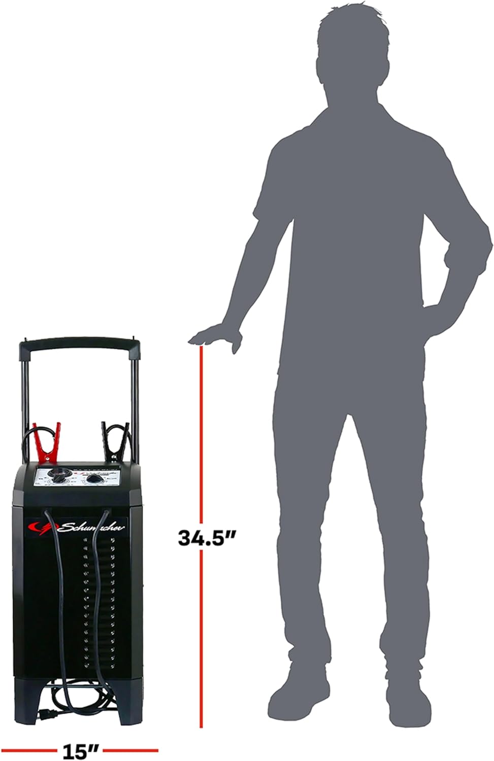 SC1633 Manual Timer-Controlled Wheeled Battery Charger and Jump Starter for Cars, SUVs, Trucks, and Boats, 200 Cranking Amps, 12 Volts, 24 Volts, Black, 1 Unit