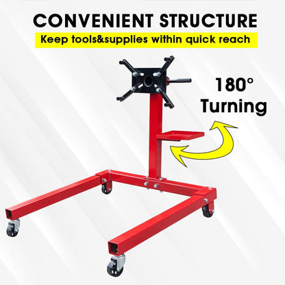 Rotating Engine Stand: Removable Oil Pan and Magnetic Tray, Turbine Turntable, 2 Brake Caster Lockable Wheels, 1,000 Lbs Capacity