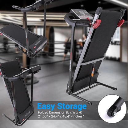 SereneLife Folding Treadmill - Foldable Home Fitness Equipment with LCD for Walking & Running - Cardio Exercise Machine - Preset and Adjustable Programs - Bluetooth Connectivity