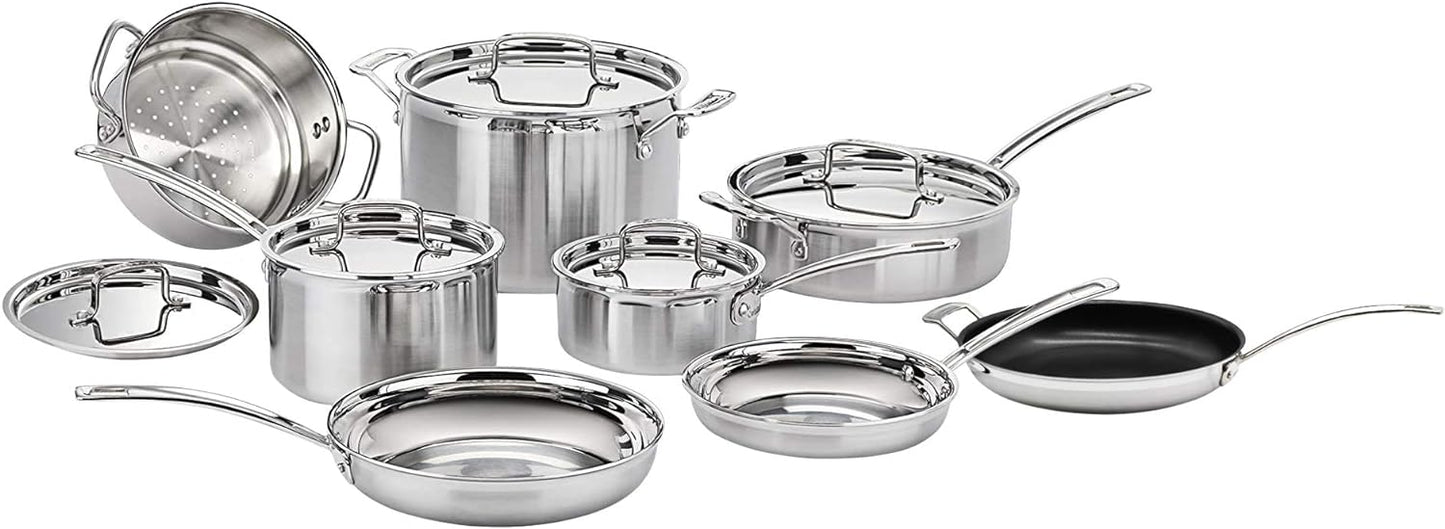 MultiClad Pro Stainless-Steel Cookware 13-Piece Cookware Set, Silver