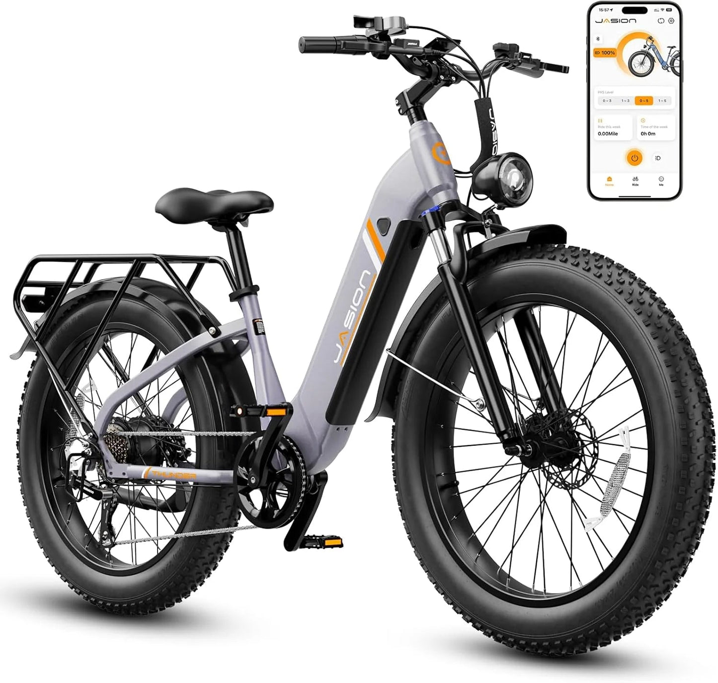 Thunder Electric Bike 1500W 30+MPH 80Miles Range Fat Tire Hydraulic Disc Brakes