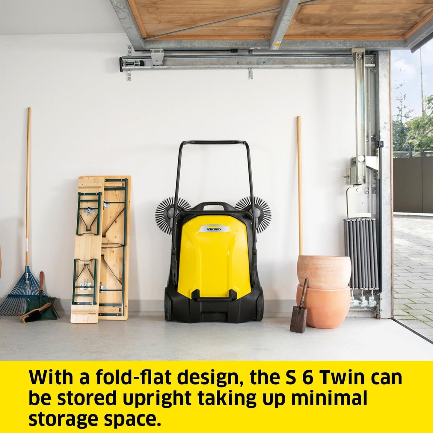 S 6 Twin Walk-Behind Outdoor Hand Push Floor Sweeper - 10 Gallon Capacity - 33.9" Sweeping Width - Sweeps up to 32,300 Square Feet/Hour