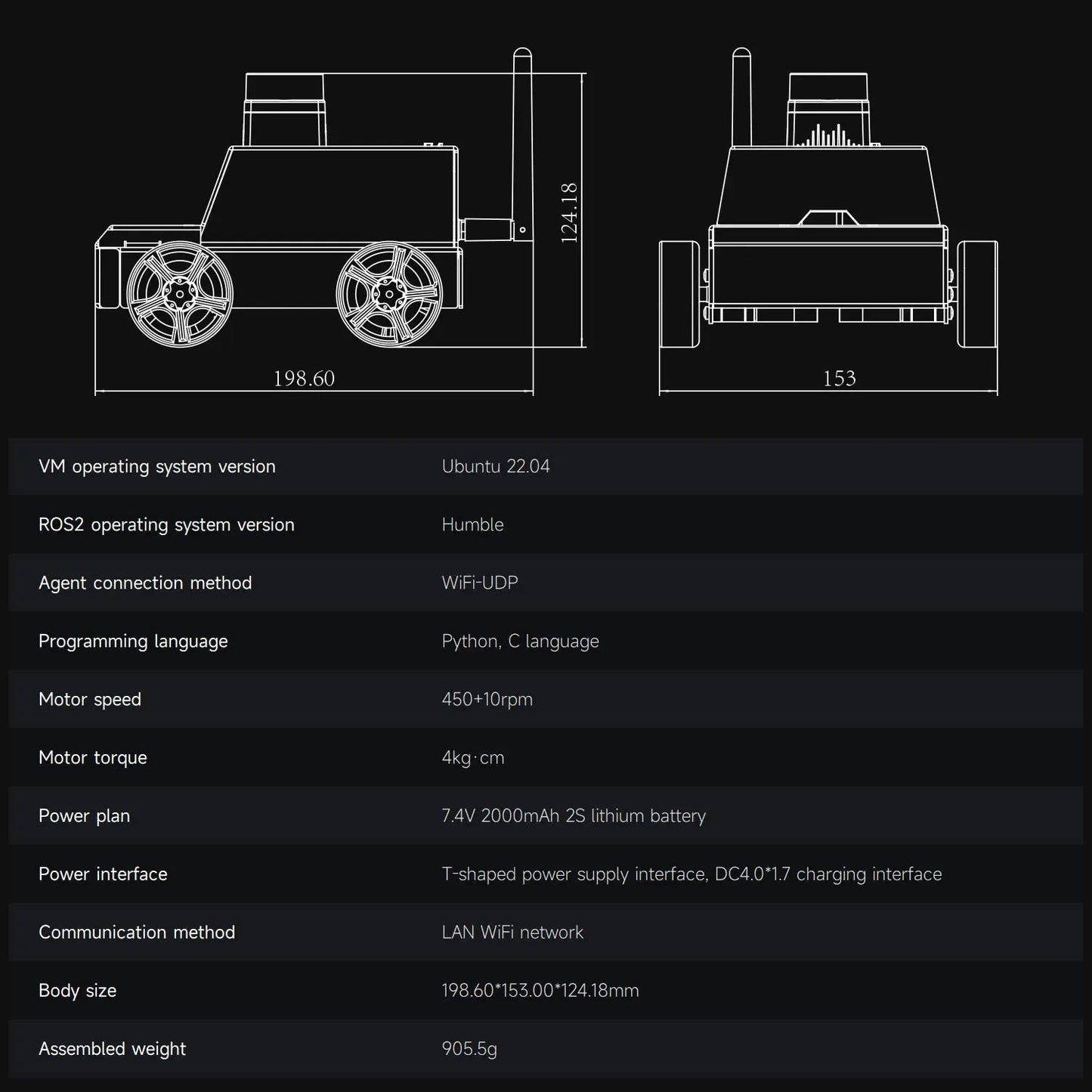 Robot Car Kit Virtual Machine Control Programmable Toy With Metal Motor 2MP Camera Adopt ROS2-Humble Python3 Programming