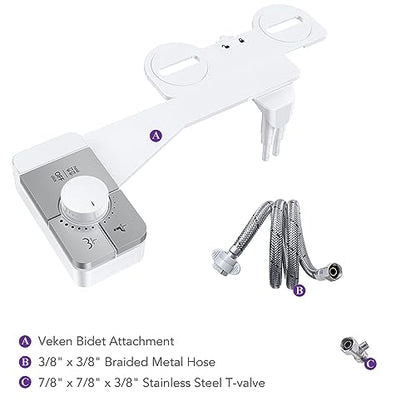 Veken Bidet Attachment for Toilet - Ultra-Slim Self Cleaning Fresh Cold Water Sprayer Bidets