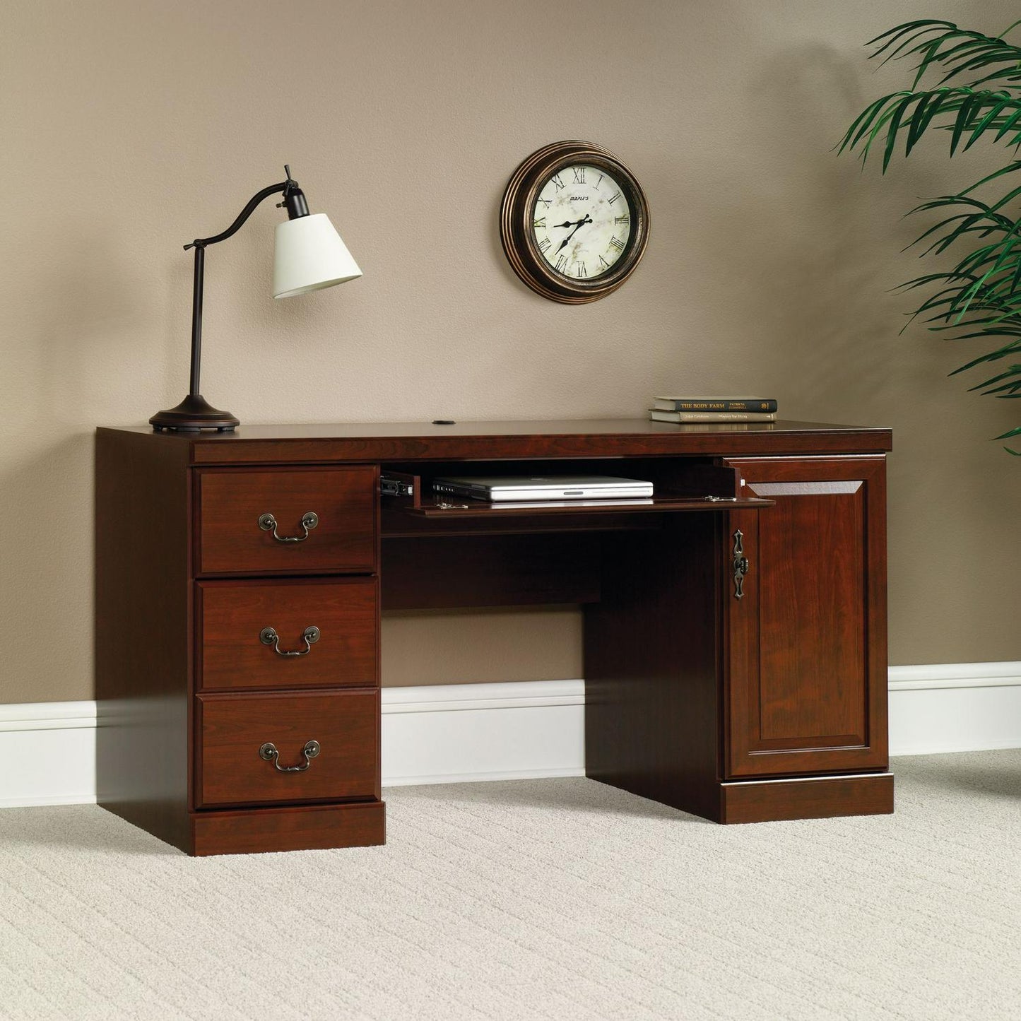 Sauder Heritage Hill Computer Credenza Desk, Classic Cherry Finish