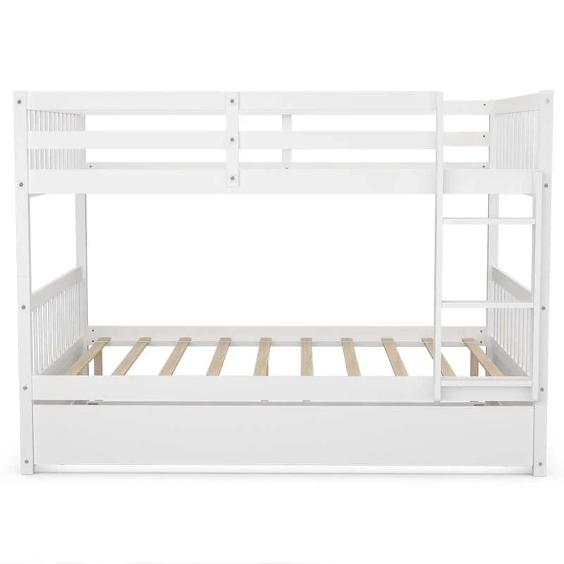 Solid Wood Full Over Full Bunk Bed Frame With Trundle Safety Ladder Amp Guardrails Convertible Bunk Bed For Kids Teens