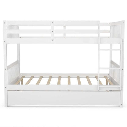 Solid Wood Full Over Full Bunk Bed Frame With Trundle Safety Ladder Amp Guardrails Convertible Bunk Bed For Kids Teens