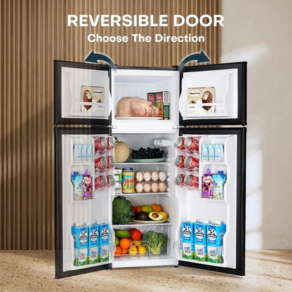 Upstreman 4.0 Cu.Ft Mini Fridge with Freezer – Double Door Compact Refrigerator for Dorm, Office, Bedroom – Adjustable Thermostat, Black (BR401)