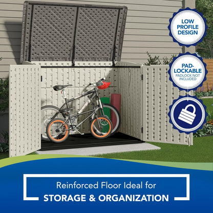 Suncast BMS4700 Resin Storage Shed, Off-White/Gray, 70.5′′W x 44.25′′D x 52′′H, Double Door, UV Resistant