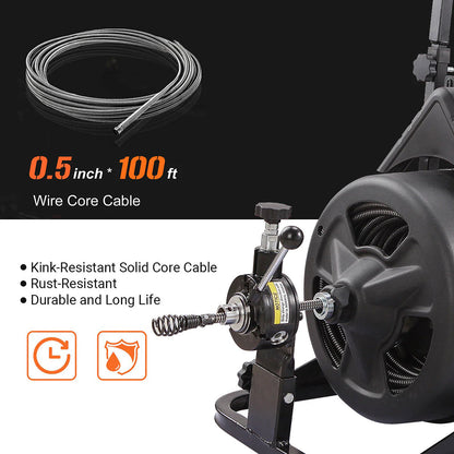 XtremepowerUS 45078 45078 Drain Snake Commercial w/Attachments 100' Electric Sewer