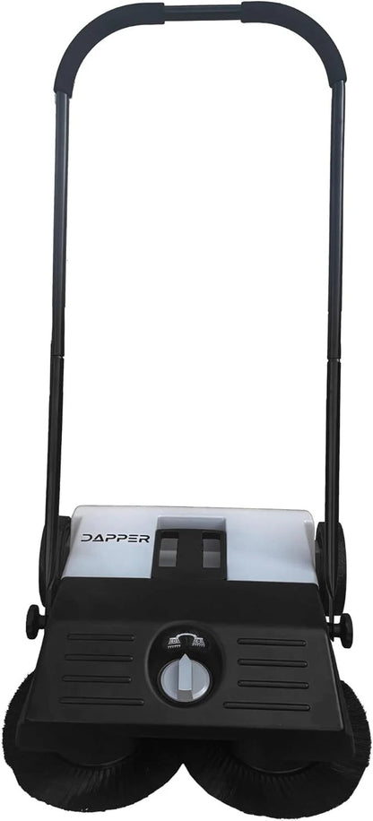 Walk-Behind Outdoor Hand Push Floor Sweeper - 5.25 Gallon Capacity - 25.5" Sweeping Width - Sweeps up to 27,900 ft² / Hour, Grey