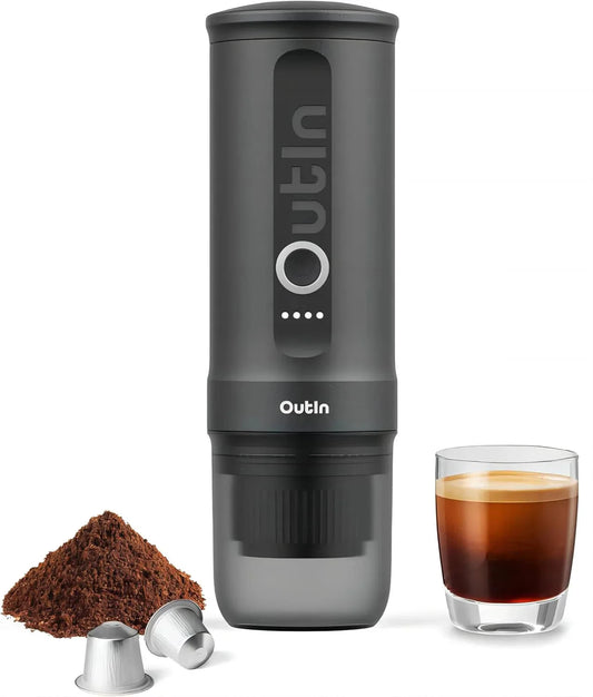 Nano Portable Electric Espresso Machine, Travel Coffee Maker for Camping, Car Coffee Maker Self-Heating with USB-C, With Ground Coffee & NS Capsule for RV, Hiking, Office