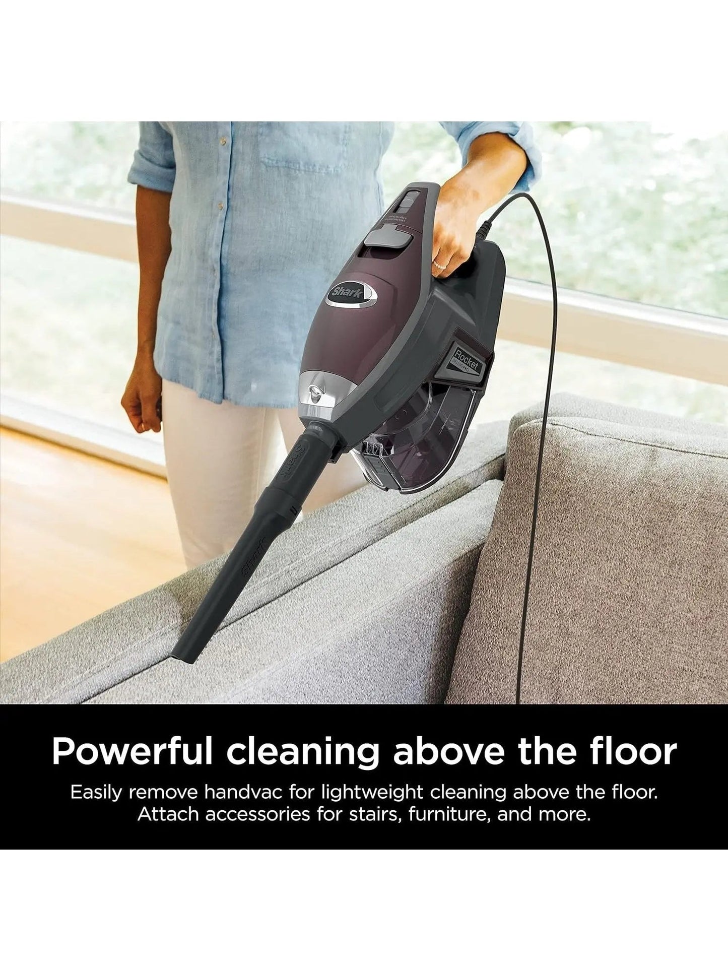 Shark HV322 Rocket Deluxe Pro Corded Stick Vacuum with LED Headlights, XL Dust Cup, Lightweight, Perfect for Pet Hair Pickup, Converts to a Hand Vacuum, with Pet Attachments, Bordeaux/Silver