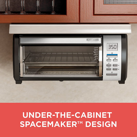 BLACK DECKER SpaceMaker Under Counter Toaster Oven, Digital Controls, Black/Stainless Steel, Fits 9′′ Pizza or 4 Slices