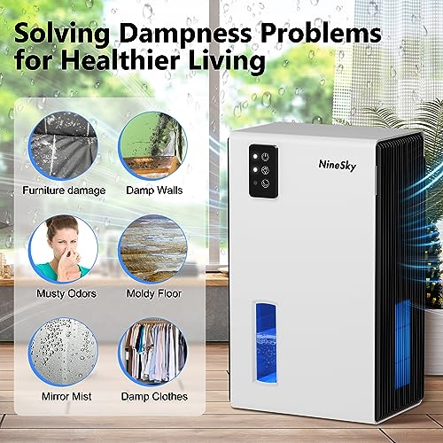 NineSky Dehumidifier for Home, 85 OZ Water Tank, (800 sq.ft) Dehumidifiers for Bathroom