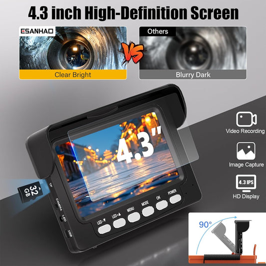 Sewer Inspection Camera, 100FT, DVR, Audio, 4.3" Screen
