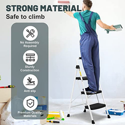 SocTone 3 Step Ladder, Folding Step Stool for Adults with Handle, Lightweight
