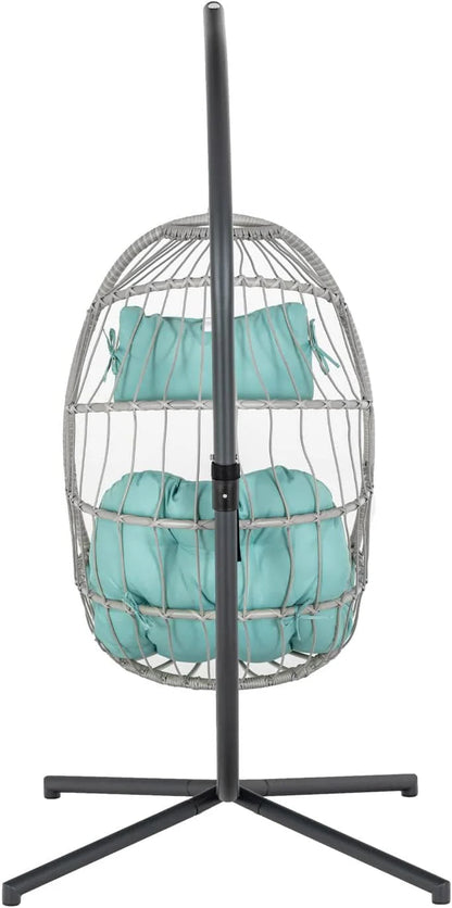 Yechen Indoor Outdoor Egg Hanging Chair with Stand, Patio Wicker Swing Egg Chair Indoor Swinging Chair Outdoor Hammock Egg Chair 350lbs Capacity for Patio Bedroom Balcony, Charcoal Grey (EG-001)