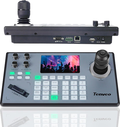 Tenveo NDI PTZ Camera Controller, 5" LCD, 4D Joystick, PoE, RS232