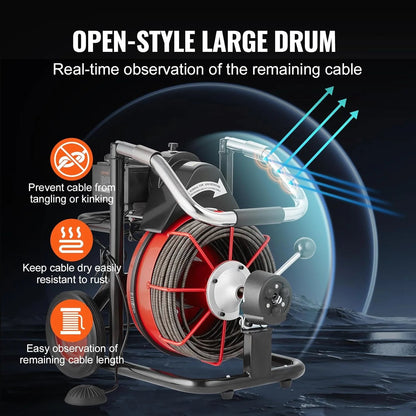 VEVOR Drain Cleaner Machine 100FT x 1/2 Inch, Auto Feed Sewer Snake Auger on Wheels, 550W Portable Drain Cleaning Machine with 8 Cutters & Air-activated Foot Switch for 2" to 4" Pipes