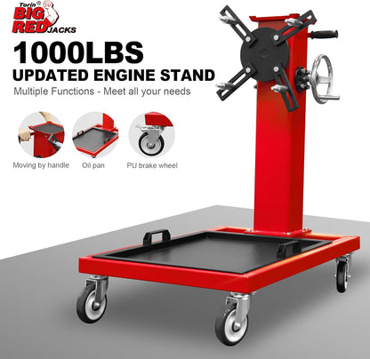 Rotating Engine Stand: Removable Oil Pan and Magnetic Tray, Turbine Turntable, 2 Brake Caster Lockable Wheels, 1,000 Lbs Capacity