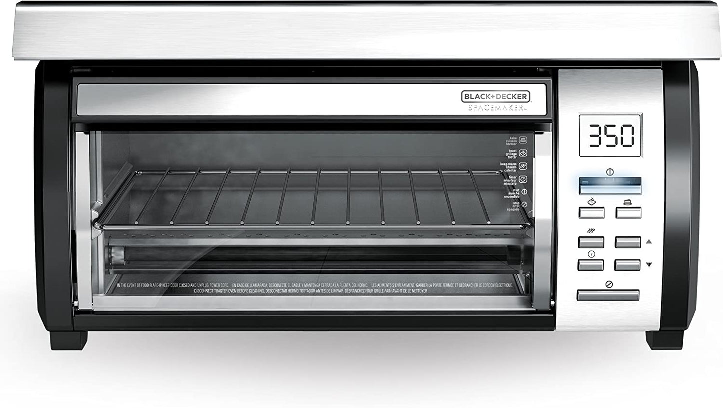 BLACK DECKER SpaceMaker Under Counter Toaster Oven, Digital Controls, Black/Stainless Steel, Fits 9′′ Pizza or 4 Slices