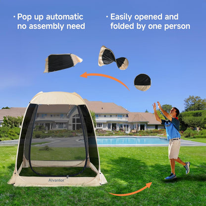 Screen House Room Camping Tent Outdoor Canopy Pop Up Sun Shade Shelter 8 Mesh Walls Not Waterproof Beige 12'x12' Patent Pending