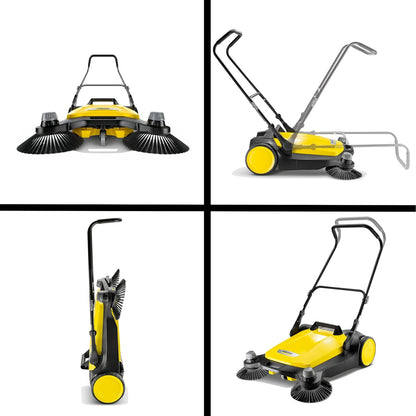S 6 Twin Walk-Behind Outdoor Hand Push Floor Sweeper - 10 Gallon Capacity - 33.9" Sweeping Width - Sweeps up to 32,300 Square Feet/Hour
