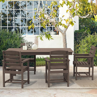 SERWALL 7-Piece Patio Table Set, Outdoor HDPE Dining Furniture with Umbrella Hole, All Weather Table and Chairs for Lawn, Garden, Poolside, Aruba