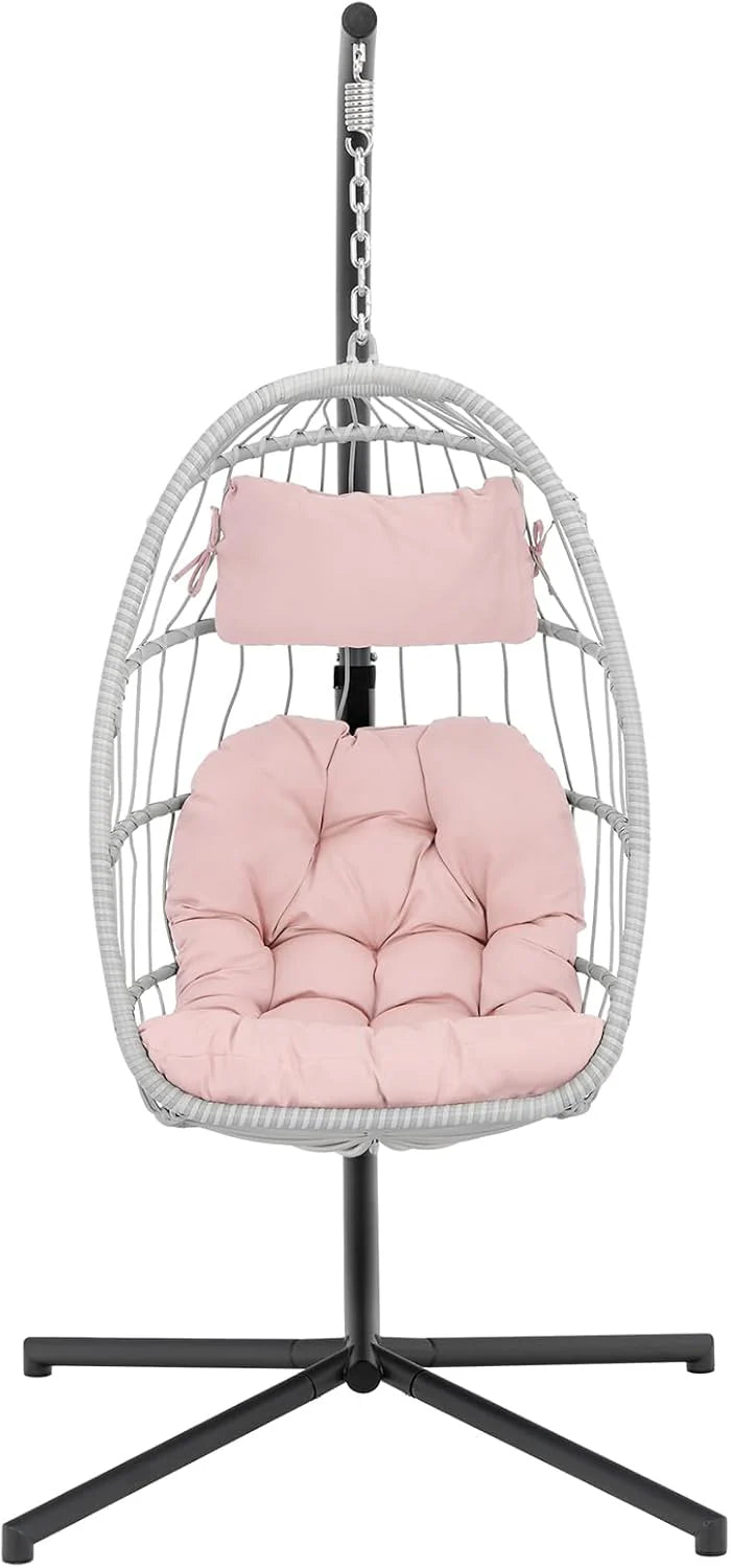 Yechen Indoor Outdoor Egg Hanging Chair with Stand, Patio Wicker Swing Egg Chair Indoor Swinging Chair Outdoor Hammock Egg Chair 350lbs Capacity for Patio Bedroom Balcony, Charcoal Grey (EG-001)