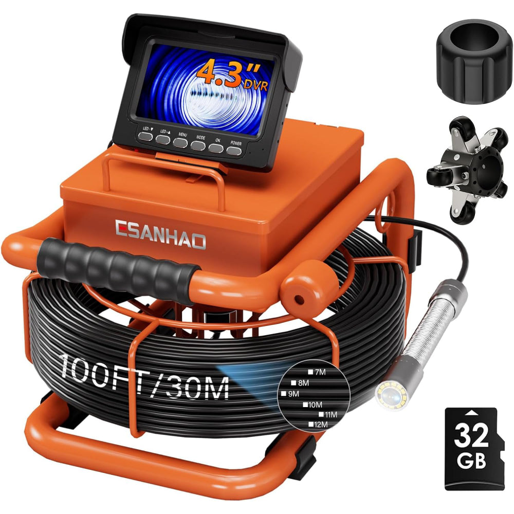 Sewer Inspection Camera, 100FT, DVR, Audio, 4.3" Screen