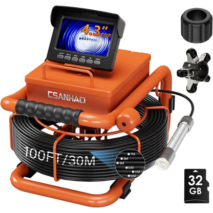 Sewer Inspection Camera, 100FT, DVR, Audio, 4.3" Screen