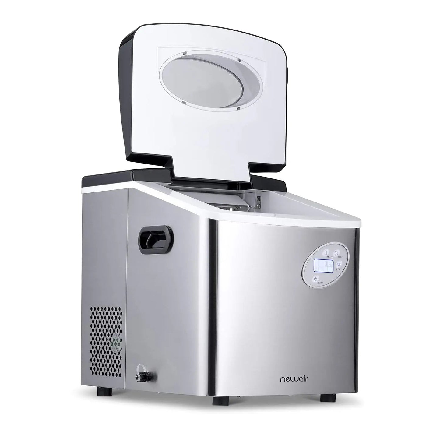 Newair Portable Ice Maker 50 lb. Daily, 12 Cubes in Under 7 Minutes - Compact Countertop Design - 3 Size Bullet Shaped Ice - for Kitchen/Office/RV/Bar - Stainless Steel