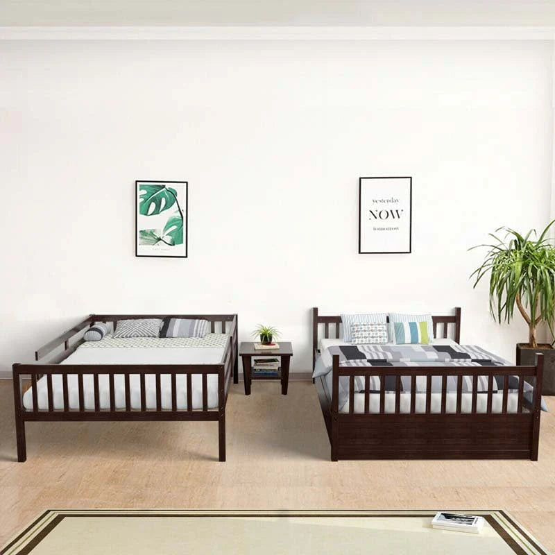 Solid Wood Full Over Full Bunk Bed Frame With Trundle Safety Ladder Amp Guardrails Convertible Bunk Bed For Kids Teens