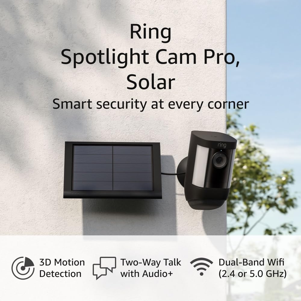 Ring Spotlight Cam Pro, Solar | 3D Motion Detection, Two-Way Talk with Audio+, and Dual-Band Wifi (2022 release) - White