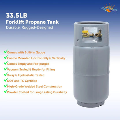 Steel Forklift Propane Tank Cylinder with Built-in Gauge, Gray-Flame King