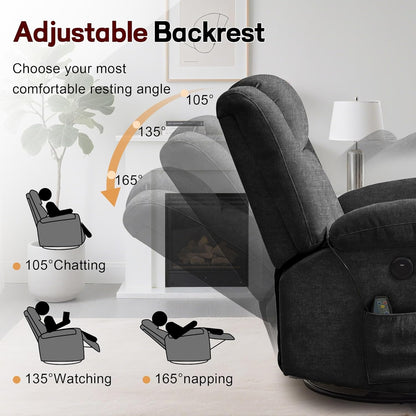 Rocker Recliner Glider Recliner Chairs for Adults 360° Swivel Rocking Chair