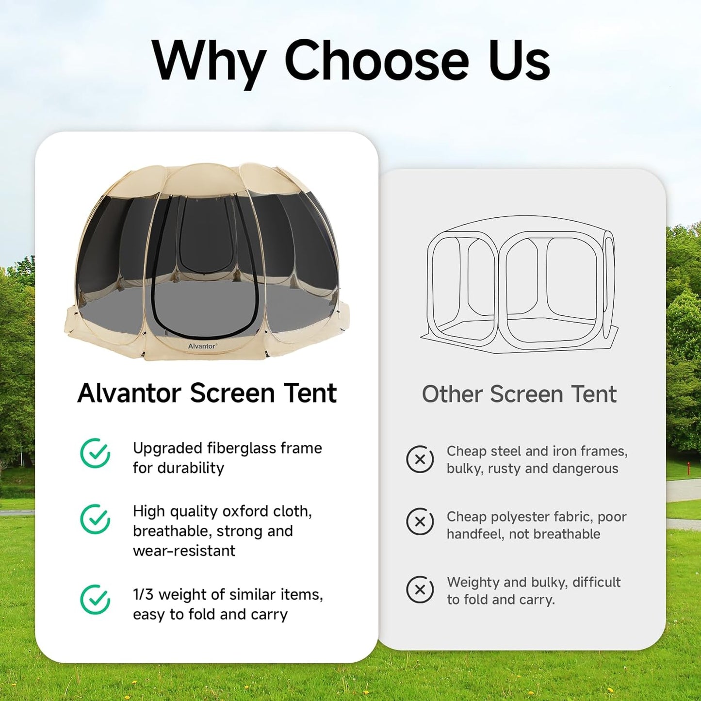 Screen House Room Camping Tent Outdoor Canopy Pop Up Sun Shade Shelter 8 Mesh Walls Not Waterproof Beige 12'x12' Patent Pending