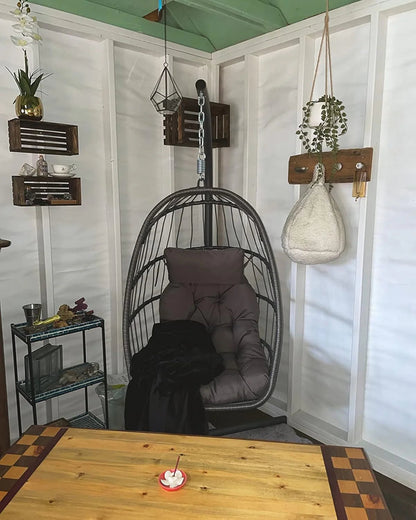 Yechen Indoor Outdoor Egg Hanging Chair with Stand, Patio Wicker Swing Egg Chair Indoor Swinging Chair Outdoor Hammock Egg Chair 350lbs Capacity for Patio Bedroom Balcony, Charcoal Grey (EG-001)