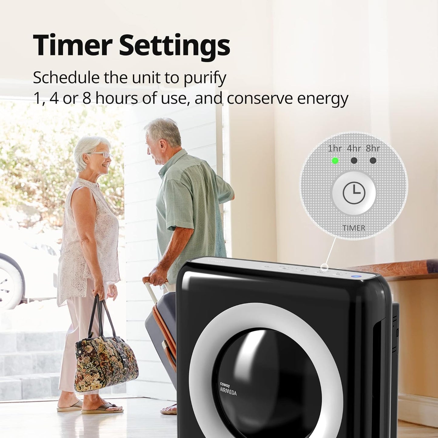 True HEPA Purifier with Air Quality Monitoring, Auto, Timer, Filter Indicator, and Eco Mode, 16.8 x 18.3 x 9.7, White