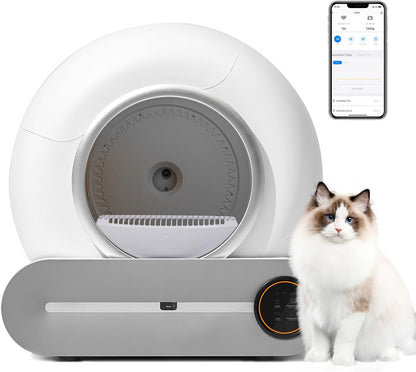 Self-Cleaning Cat Litter Box, Smart Cat Litter Cleaning Robot with APP Control, Automatic Cat Litter Box, Secure Alert/Health Monitor/Ionic Deodorizer/for Multiple Cats Updated