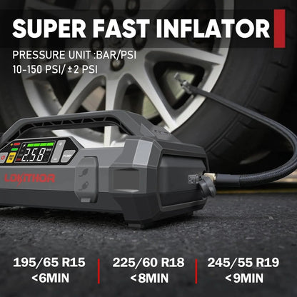Starter with Air Compressor, 1500Amp 12V Portable Car Battery Booster Pack for Upto 7.0L Gas or 4.5L Diesel, 150 PSI Tire Inflator with Digital Screen, 24 Months Ultra-Long Standby