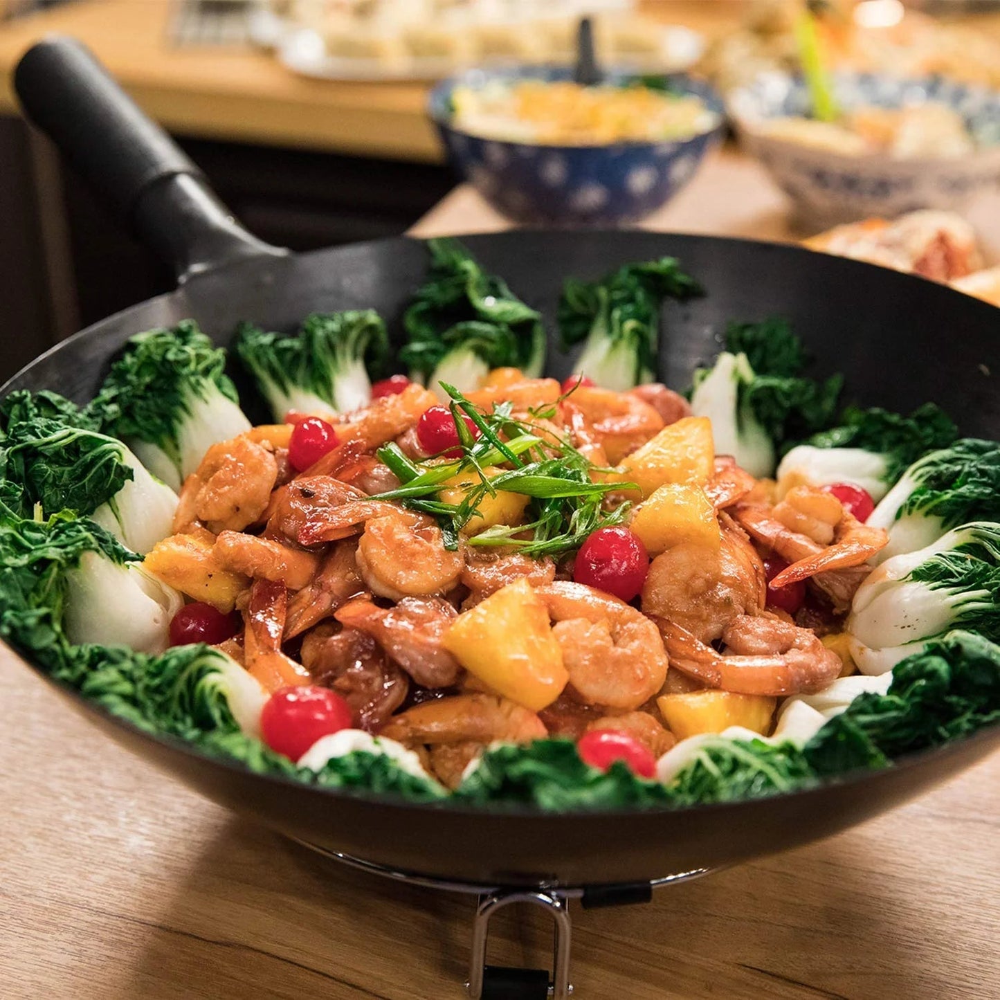 Nuwave Mosaic Induction Wok, Precise Temp Controls from 100u00b0F to 575u00b0F in 5u00b0F, Wok Hei, Infuse Complex Charred Aroma & Flavor, 3 Watts 600, 900 & 1500, Authentic 14-inch Carbon Steel Wok Included
