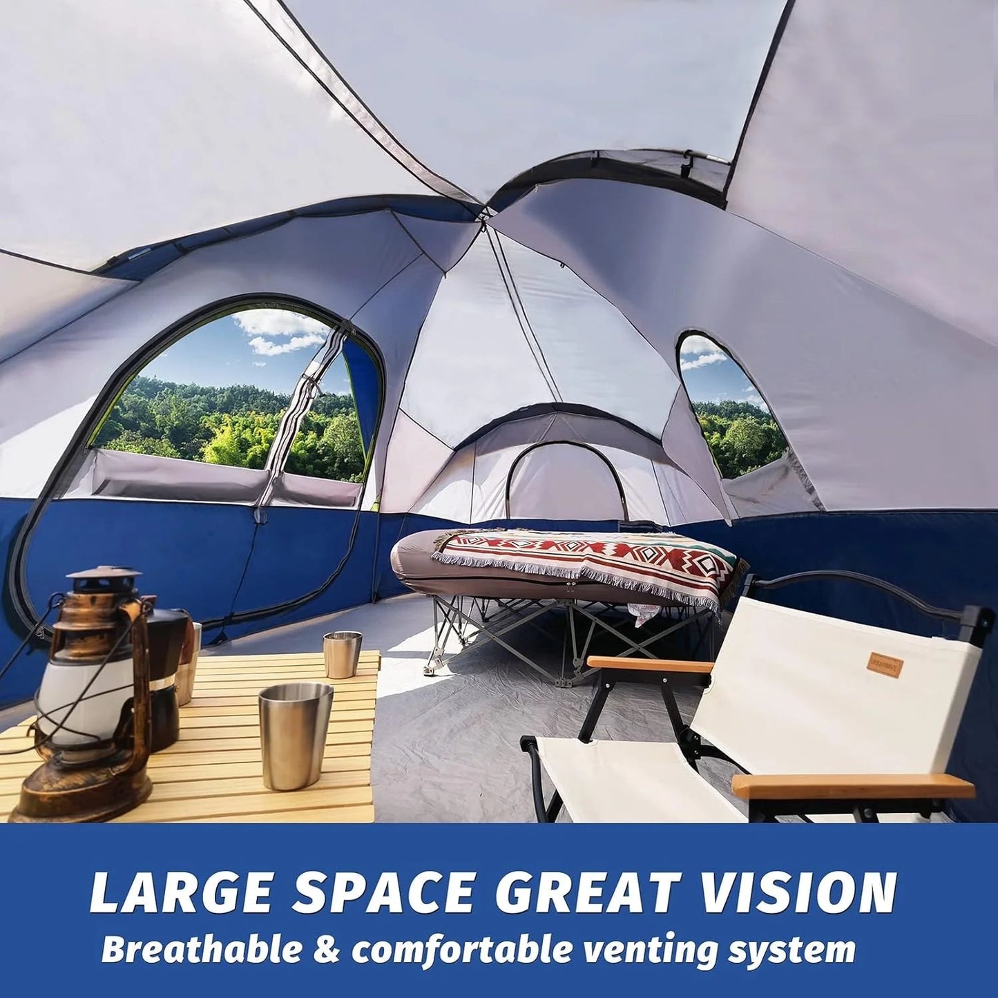 UNP Camping Tent 10-Person-Family Tents, Parties, Music Festival Tent, Big, Easy Up, 5 Large Mesh Windows, Double Layer, 2 Room, Waterproof, Weather Resistant, 18ft x 9ft x78in