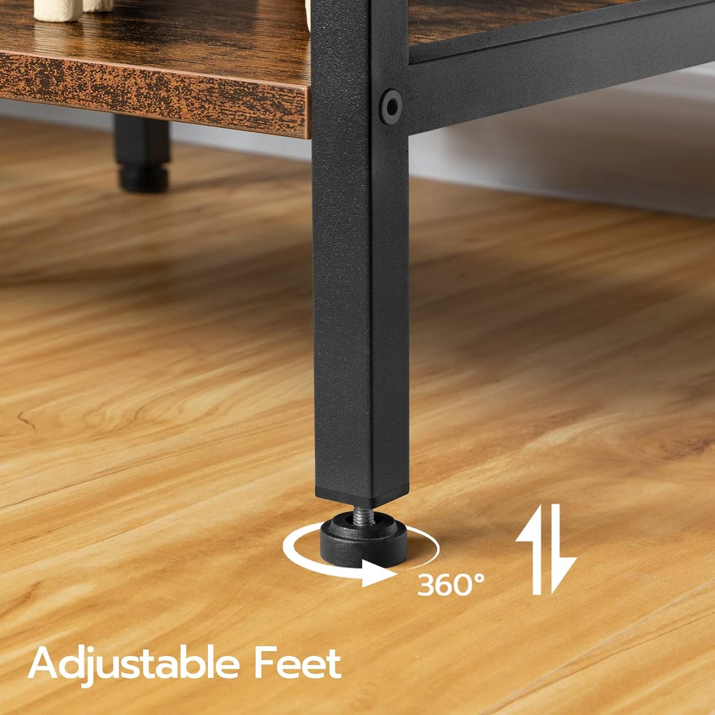 TV Stand with Power Outlets to 75 Inches, TV Console Table with Open Storage Shelves Cabinet, Industrial Media Entertainment Center for Living Room Bedroom, Rustic Brown and Black BF60DS01