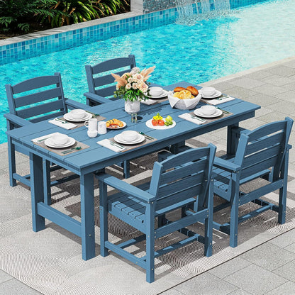 SERWALL 7-Piece Patio Table Set, Outdoor HDPE Dining Furniture with Umbrella Hole, All Weather Table and Chairs for Lawn, Garden, Poolside, Aruba